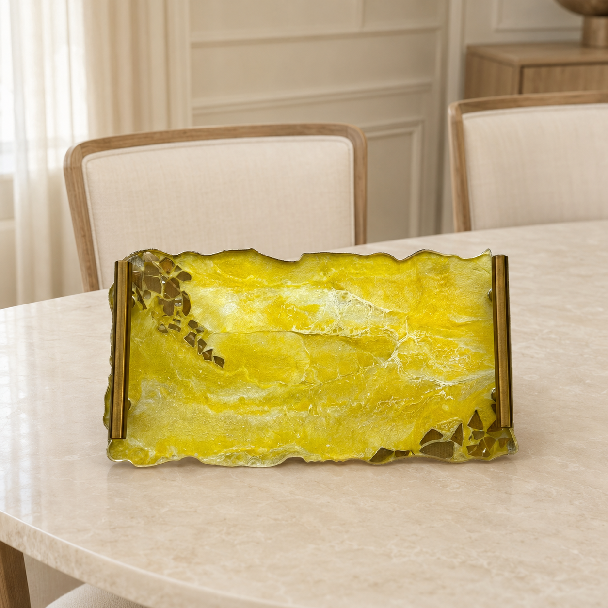 Yellow tray handmade epoxy resin geode design