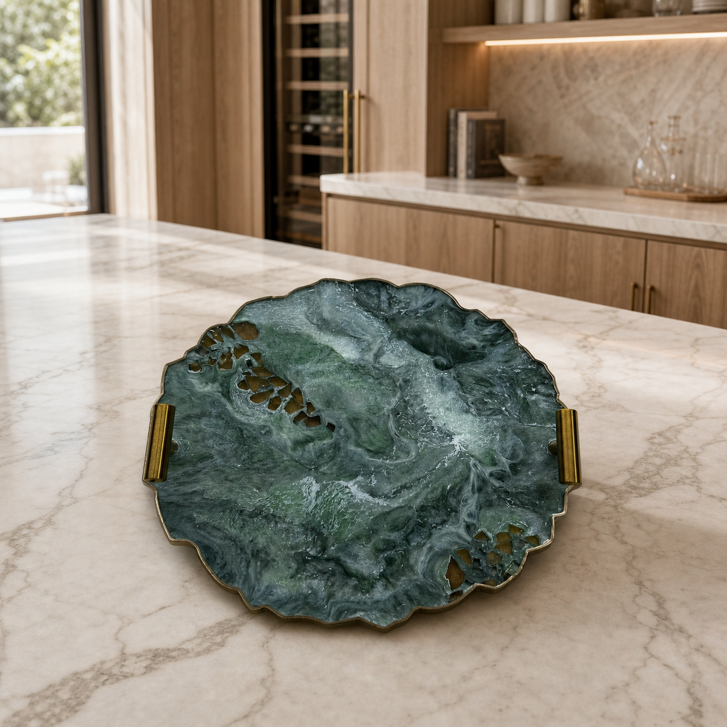 Green tray handmade epoxy resin geode design
