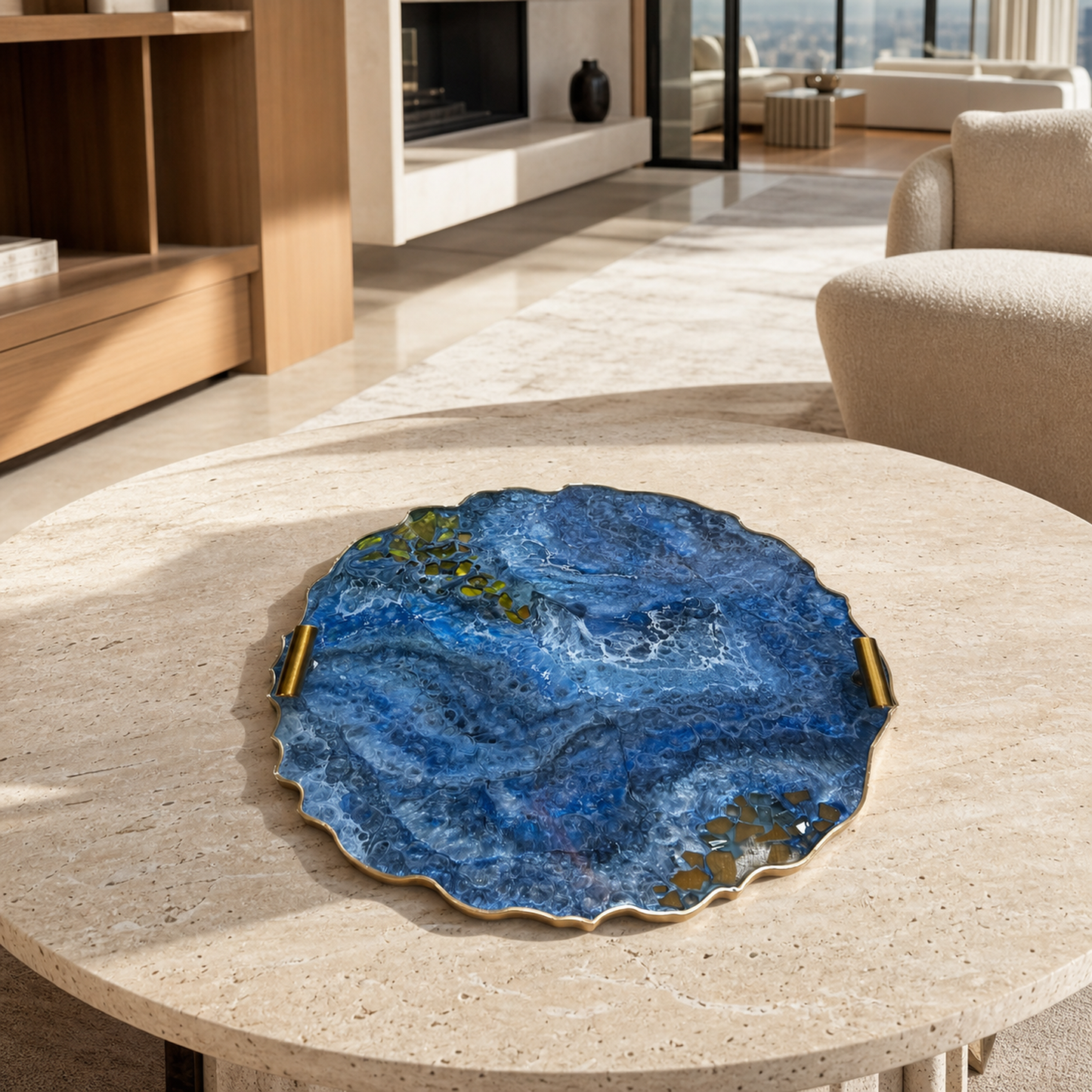 Blue tray handmade epoxy resin geode design