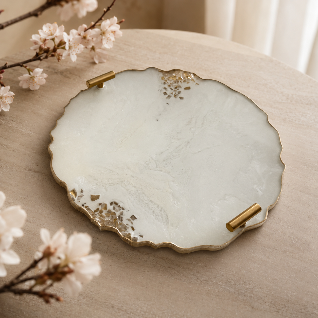 White tray handmade epoxy resin geode design