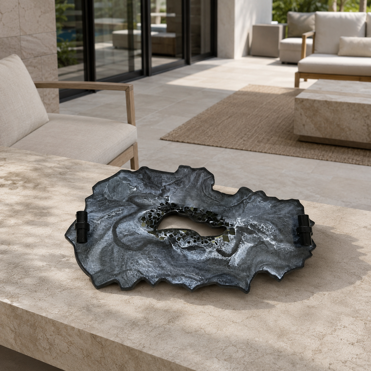 Black tray handmade epoxy resin geode design
