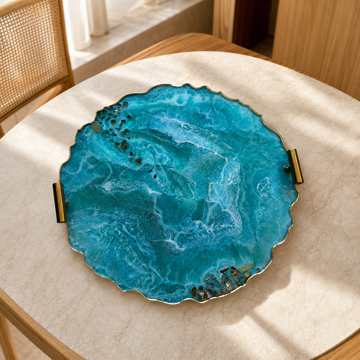 Ocean colors tray handmade epoxy resin geode design