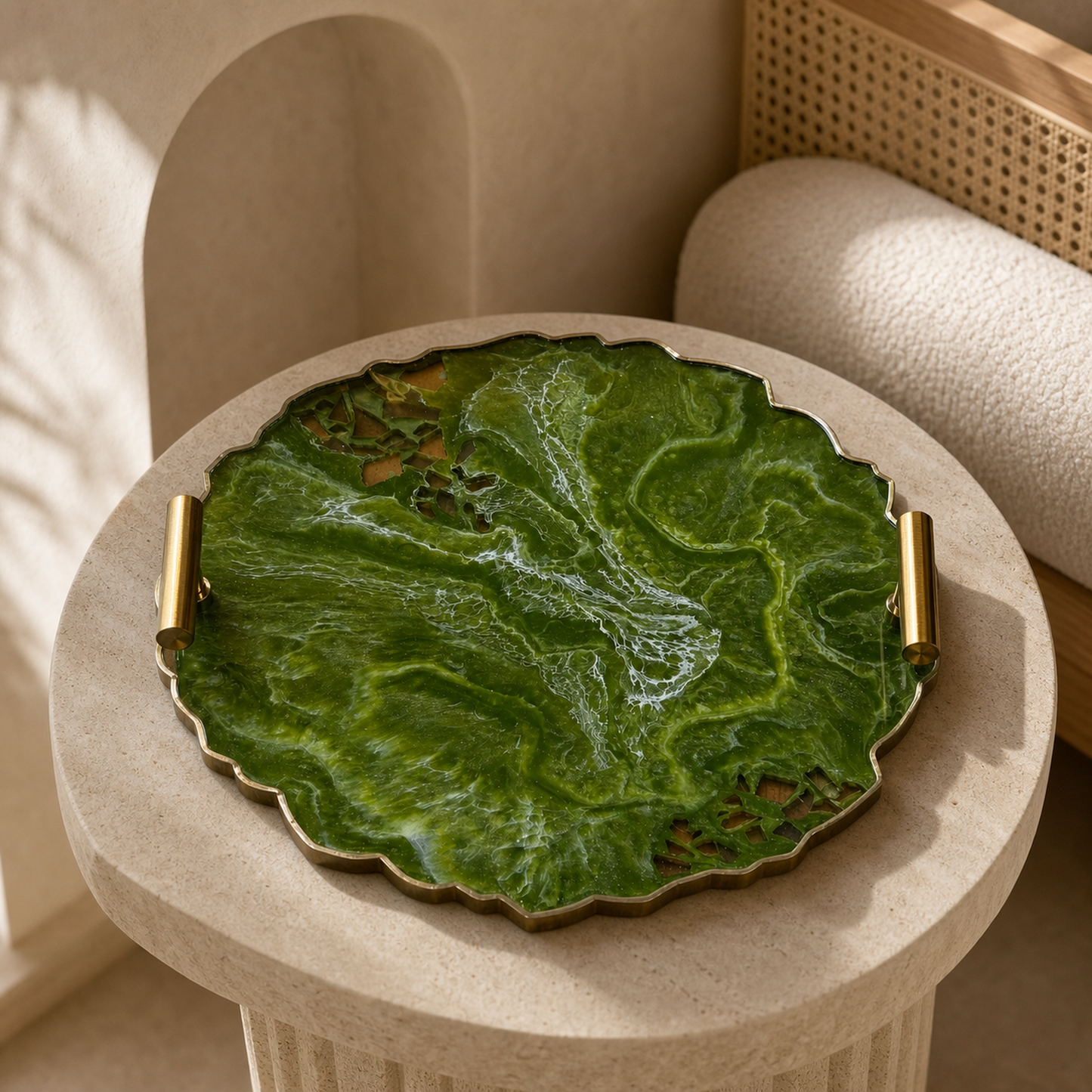 Olive Green tray handmade epoxy resin geode design