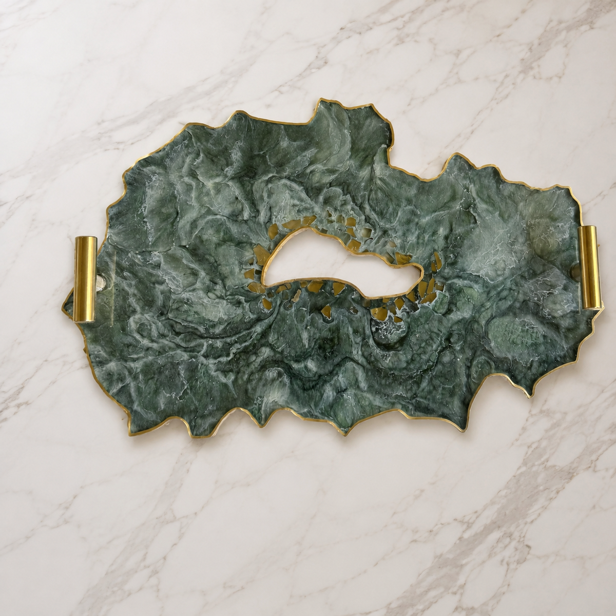 Green tray handmade epoxy resin geode design