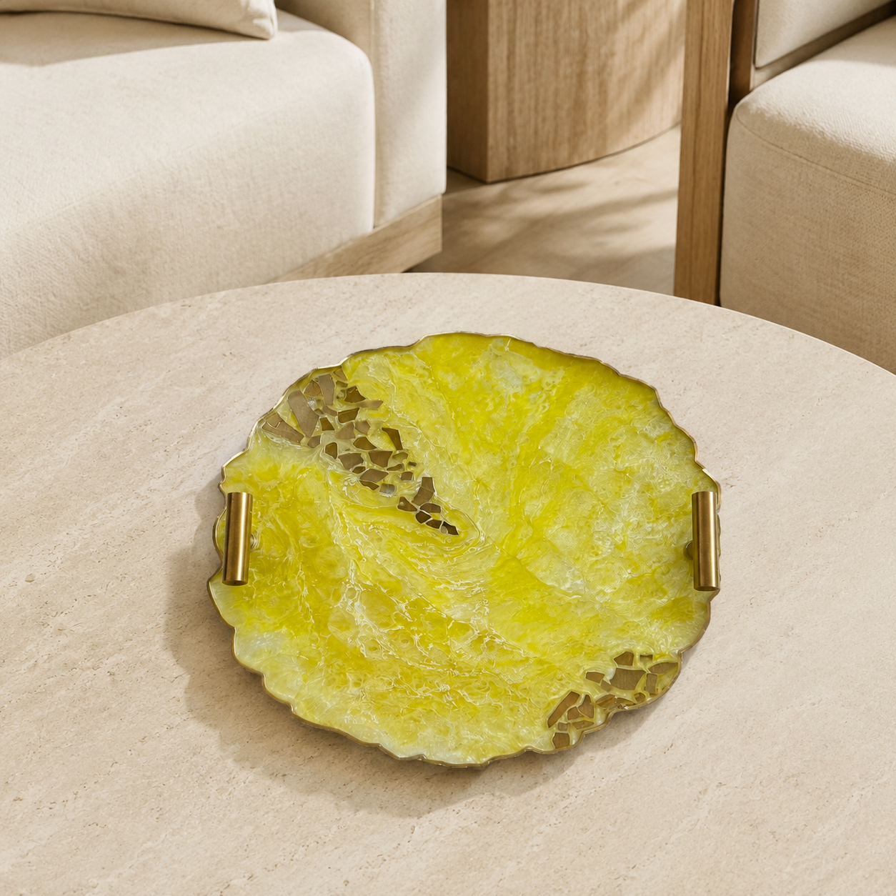 Yellow tray handmade epoxy resin geode design
