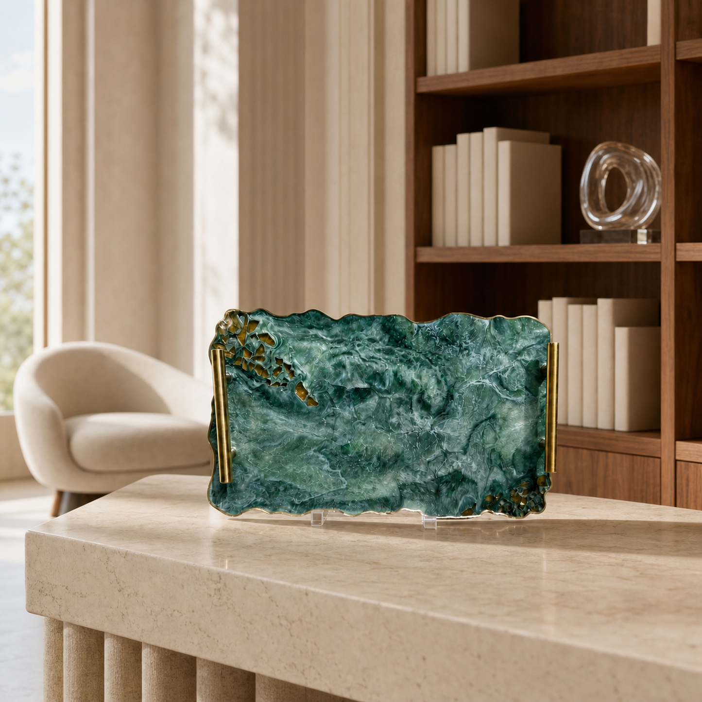 Green tray handmade epoxy resin geode design