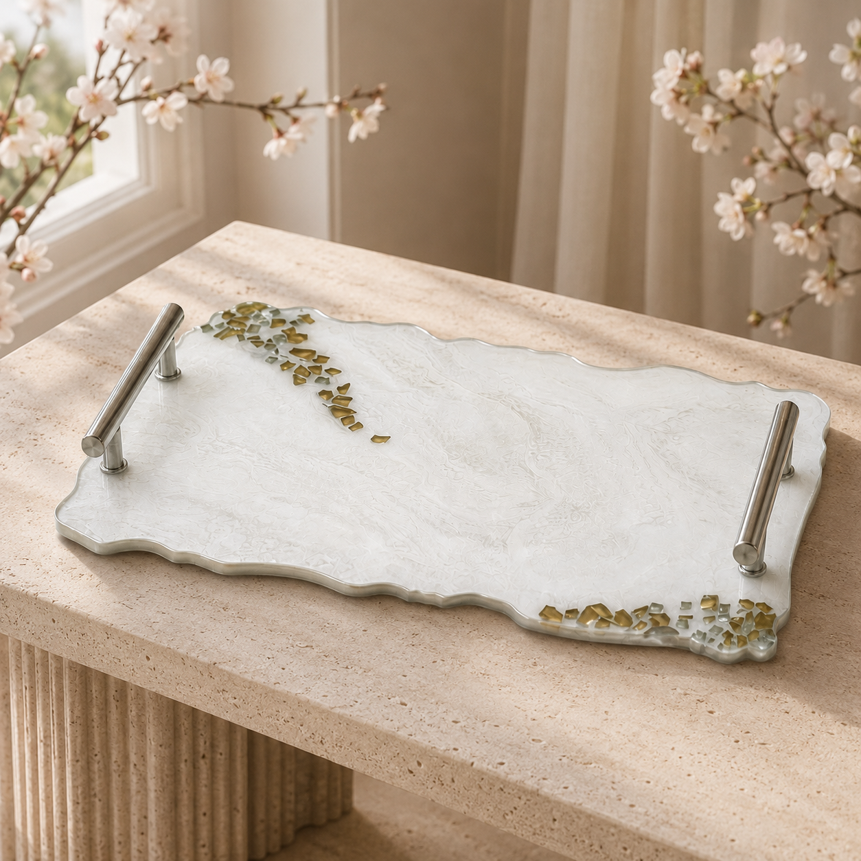 White tray handmade epoxy resin geode design
