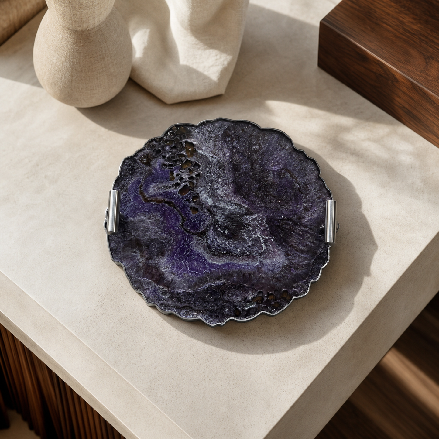 Purple and Brown tray handmade epoxy resin geode design