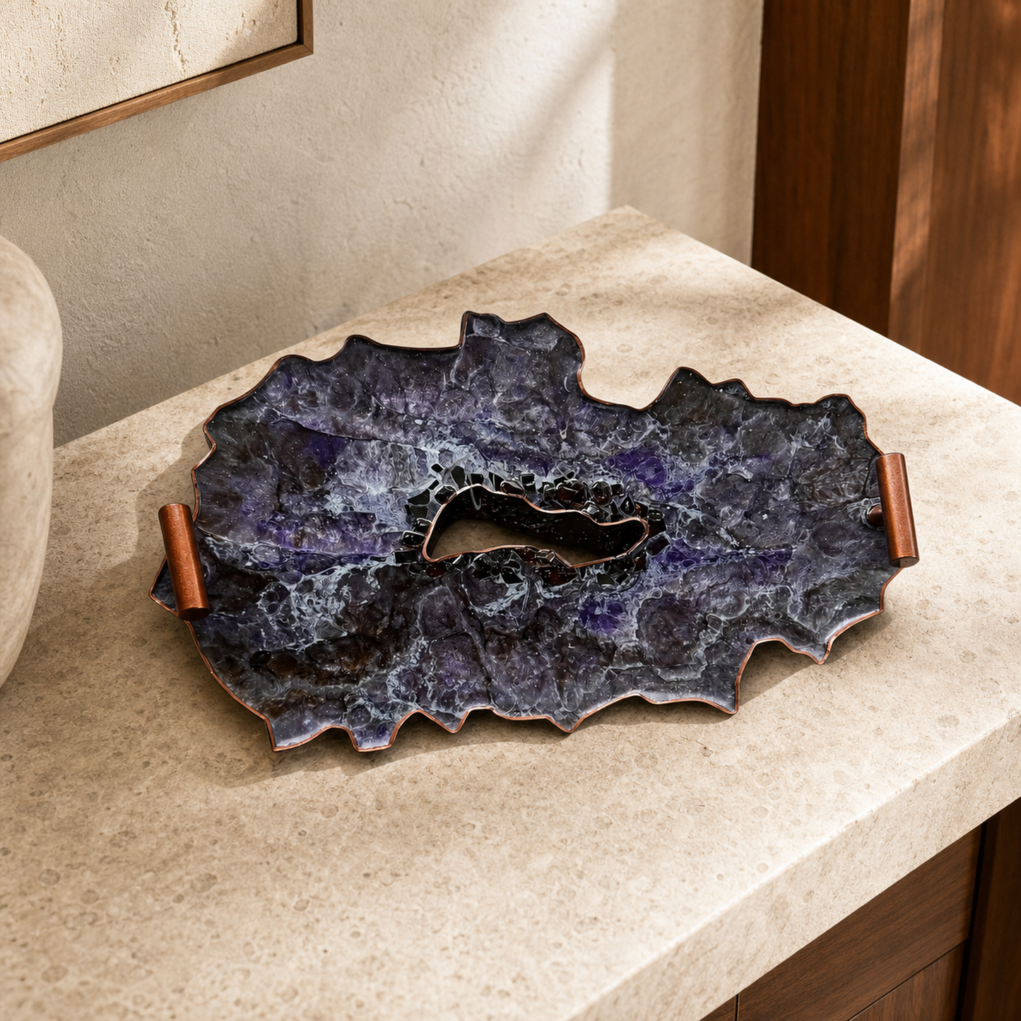 Purple and Brown tray handmade epoxy resin geode design