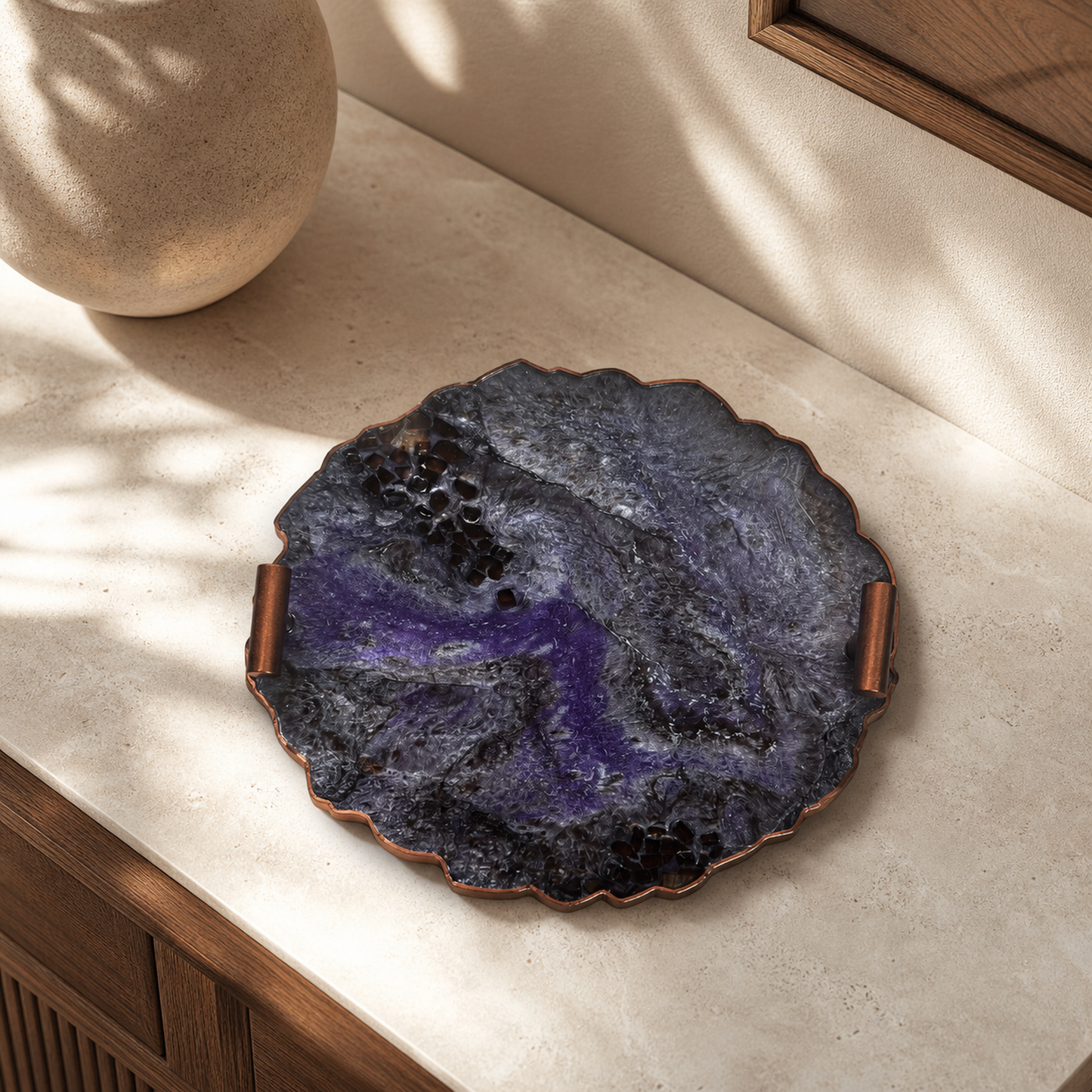 Purple and Brown tray handmade epoxy resin geode design