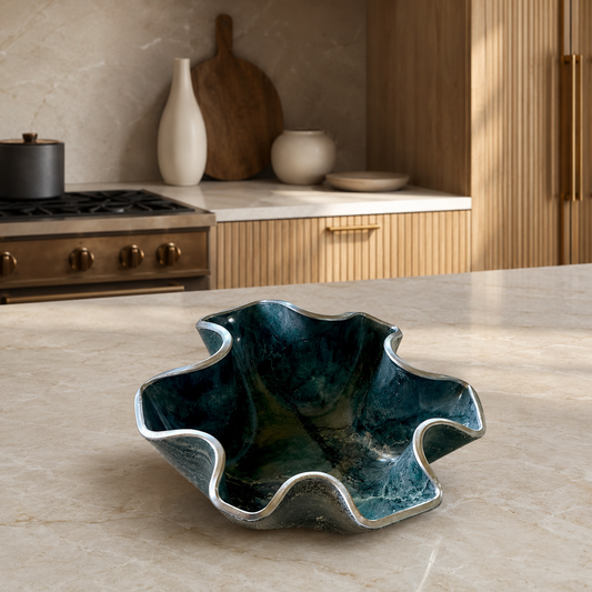 Small Teal and Silver bowl, 8x3" geode design epoxy resin