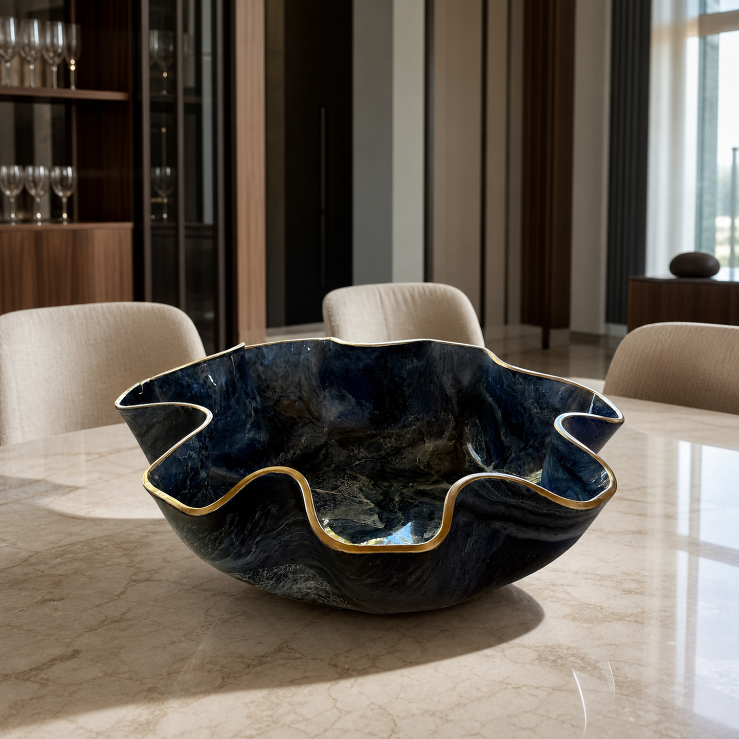 Small Blue bowl, 8x3" geode design epoxy resin
