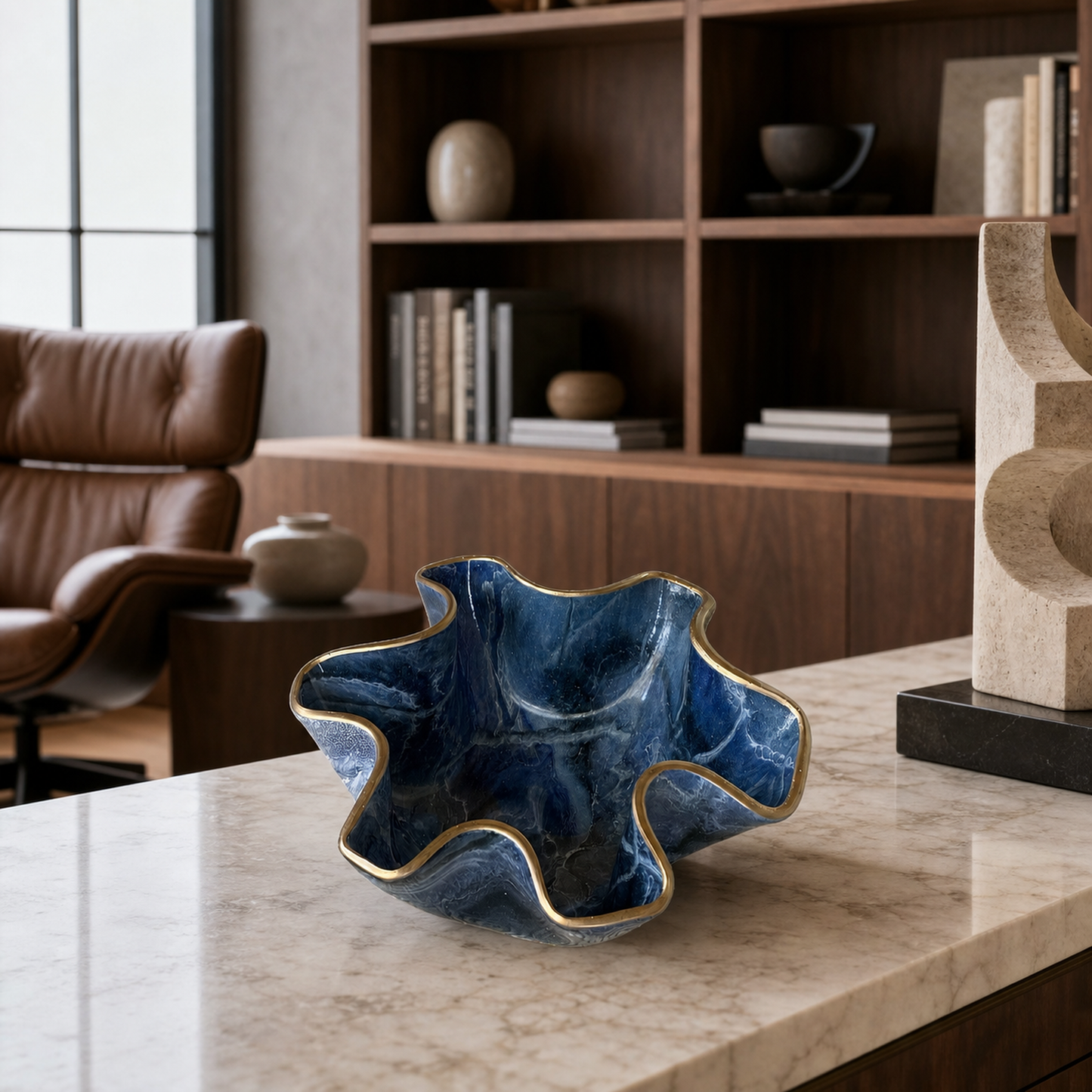 Small Blue bowl, 8x3" geode design epoxy resin