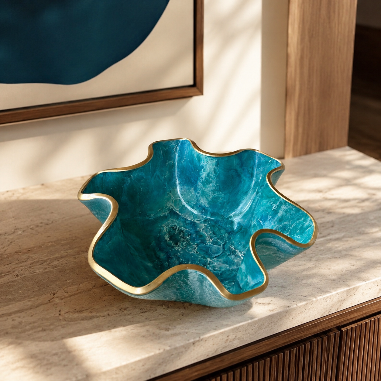 Small Ocean colors bowl, 8x3" geode design epoxy resin