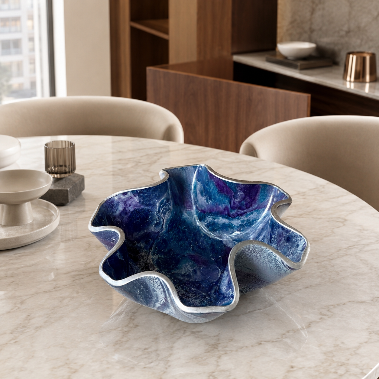 Small Purple and Blue bowl, 8x3" geode design epoxy resin