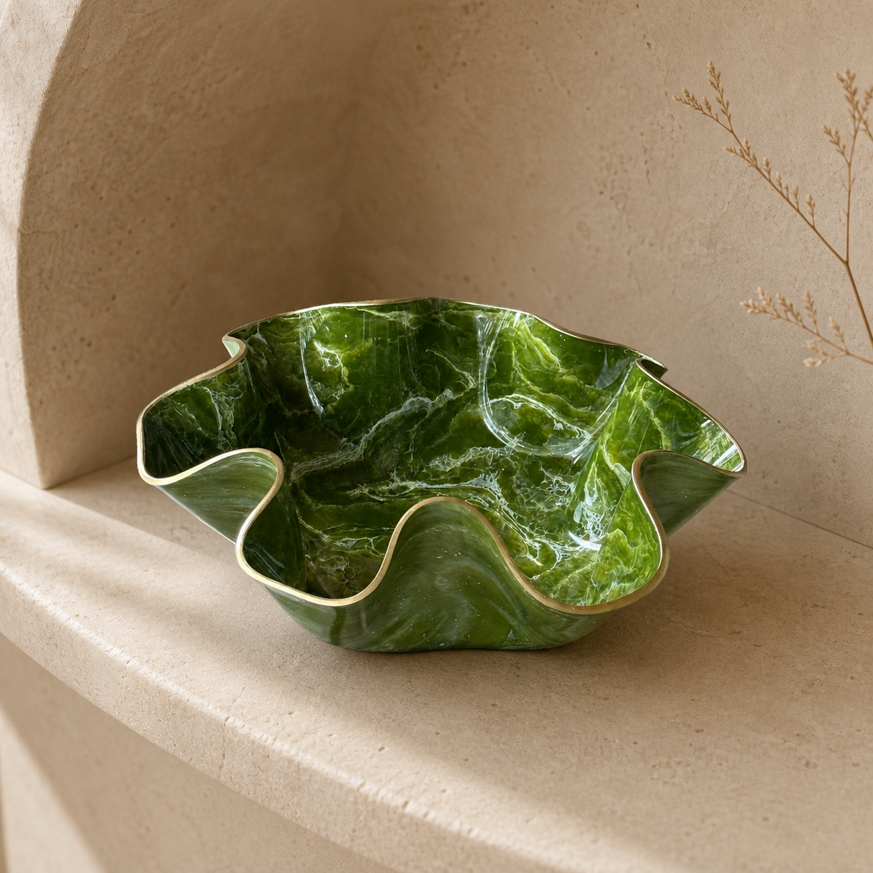 Small Olive green bowl, 8x3" geode design epoxy resin