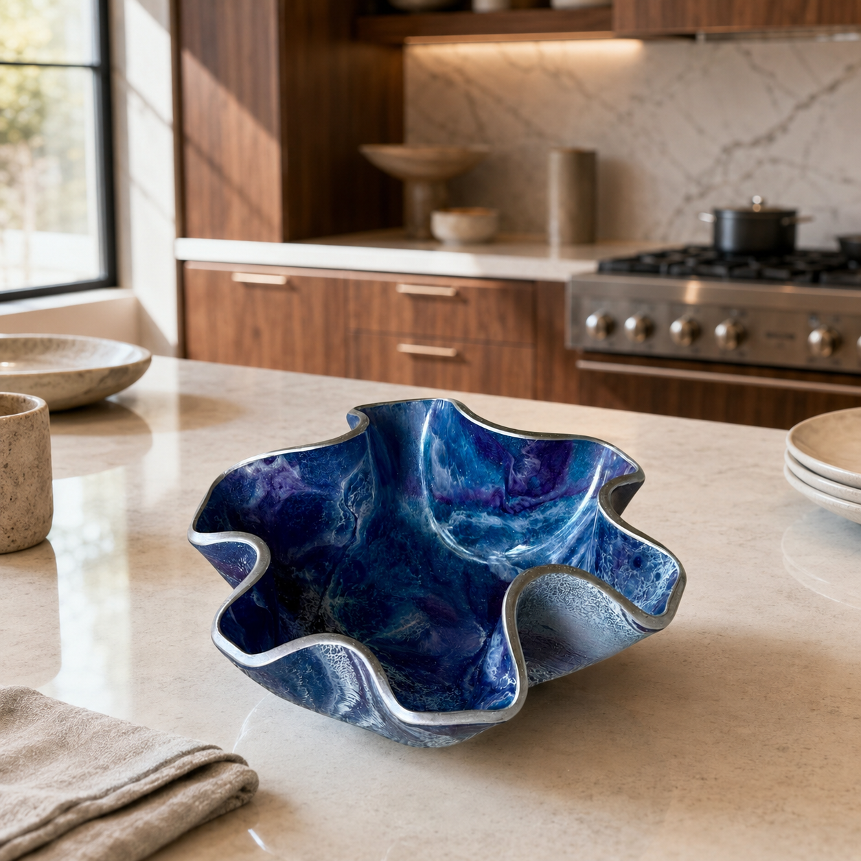 Small Purple and Blue bowl, 8x3" geode design epoxy resin