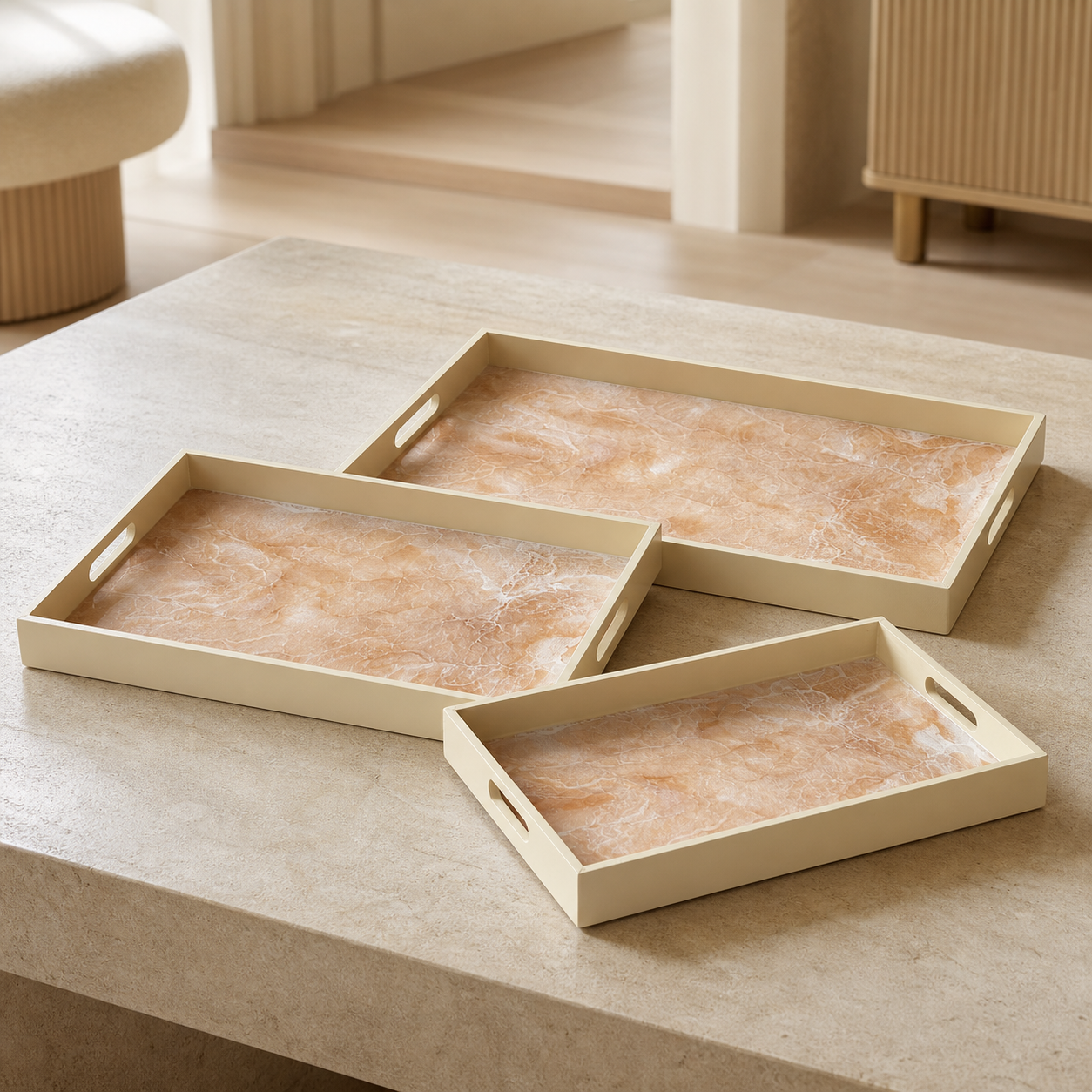 Cream wooden tray handmade epoxy resin geode design, 3 sizes