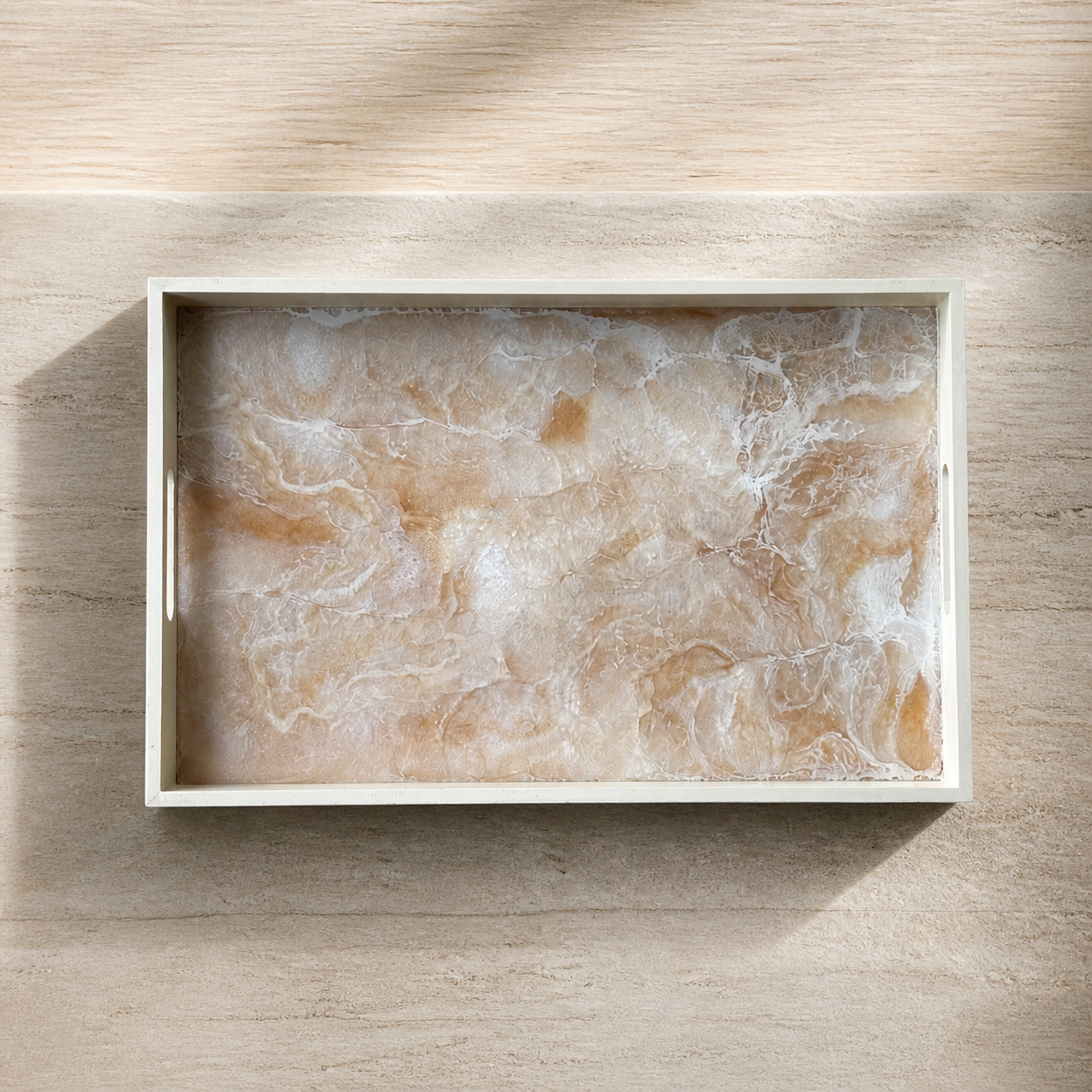 Cream wooden tray handmade epoxy resin geode design, 3 sizes