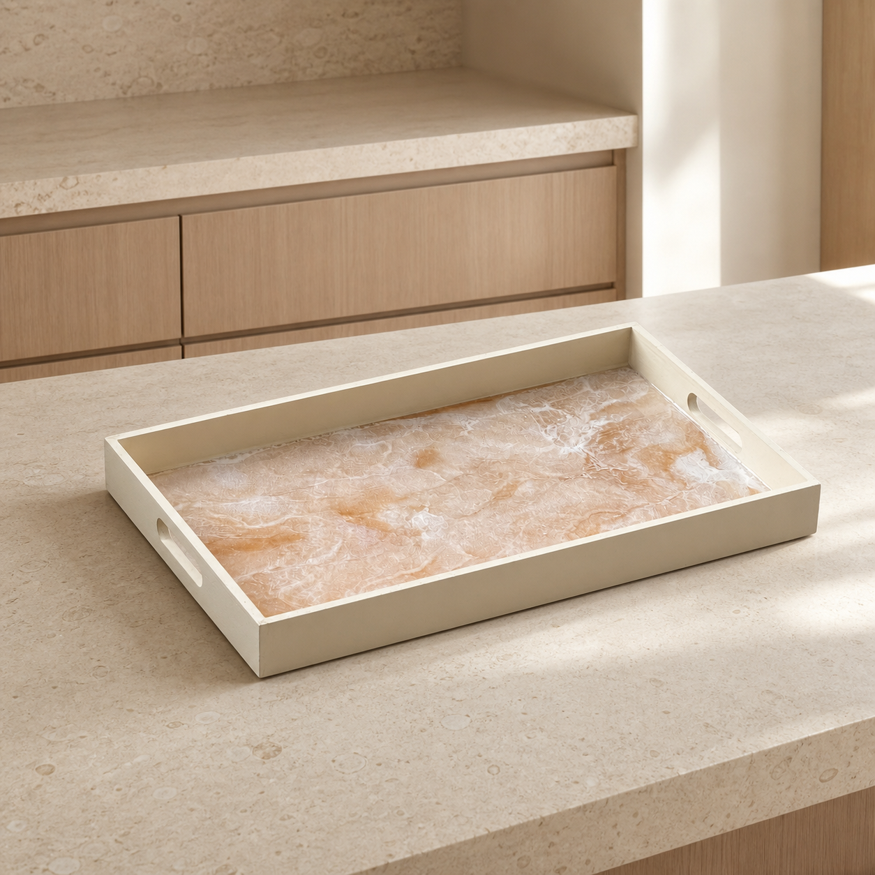 Cream wooden tray handmade epoxy resin geode design, 3 sizes