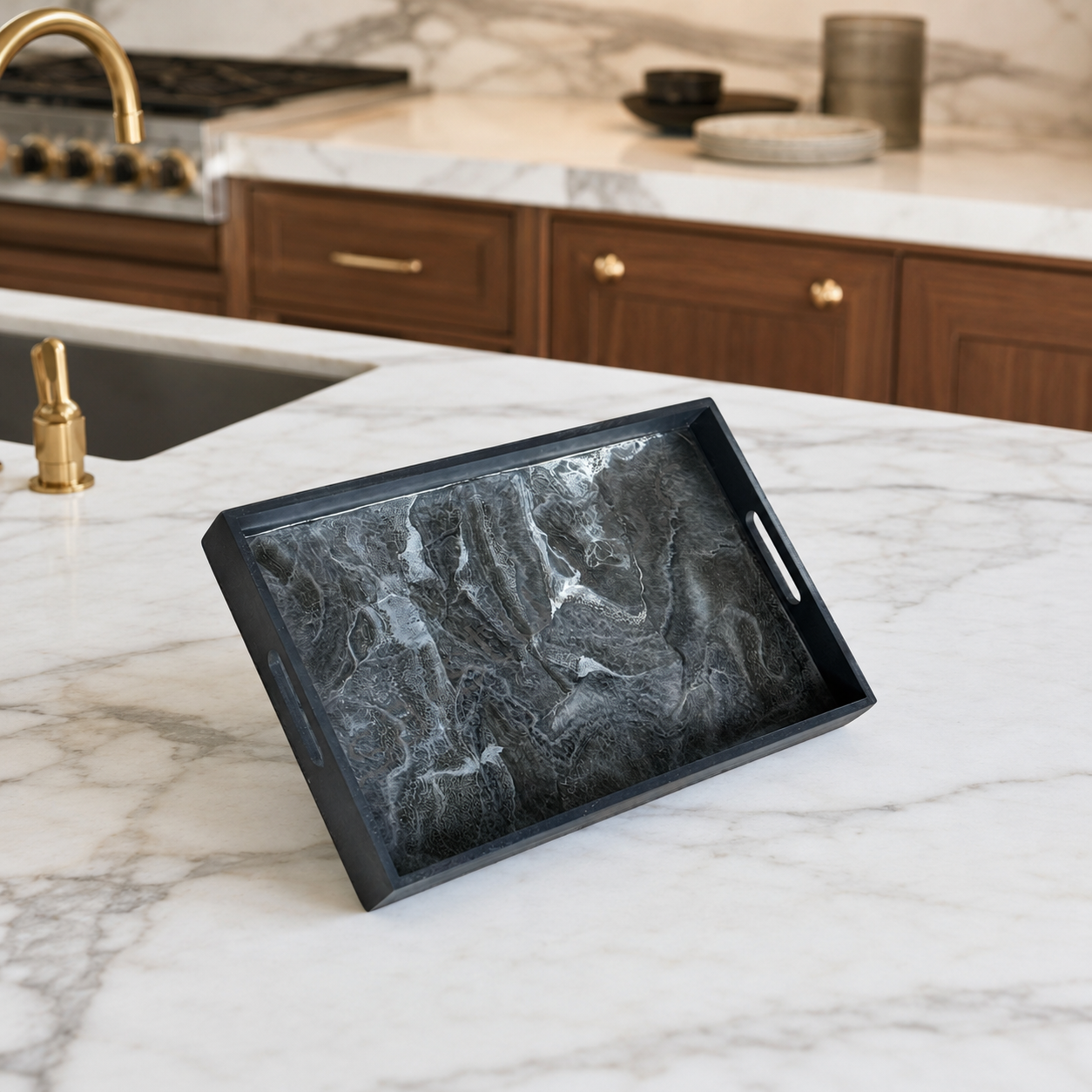 Silver and Grey wooden tray handmade epoxy resin geode design, 3 sizes