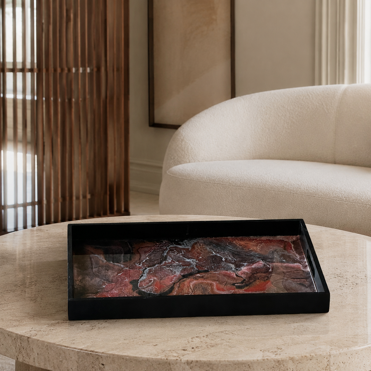 Black, Bronze and Copper wooden tray handmade epoxy resin geode design, 3 sizes