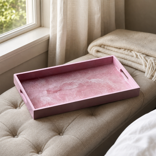 Light Pink wooden tray handmade epoxy resin geode design, 3 sizes