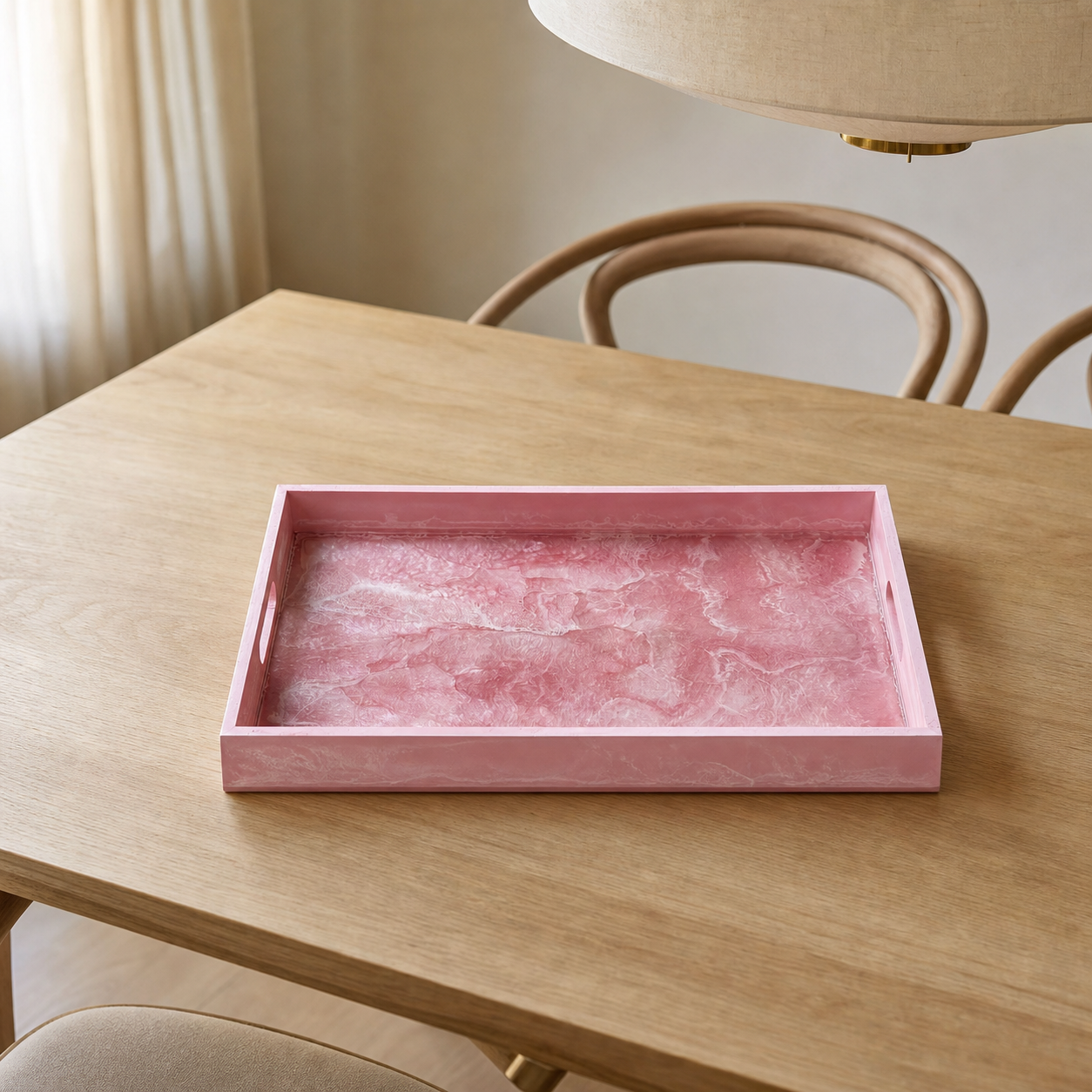 Light Pink wooden tray handmade epoxy resin geode design, 3 sizes
