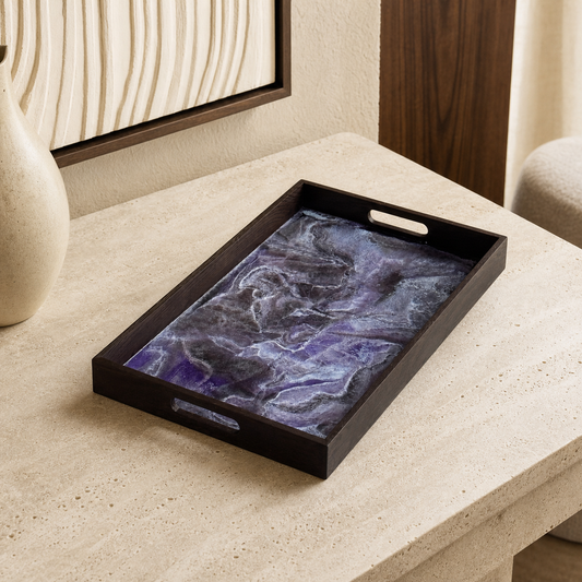 Purple and Brown wooden tray handmade epoxy resin geode design, 3 sizes