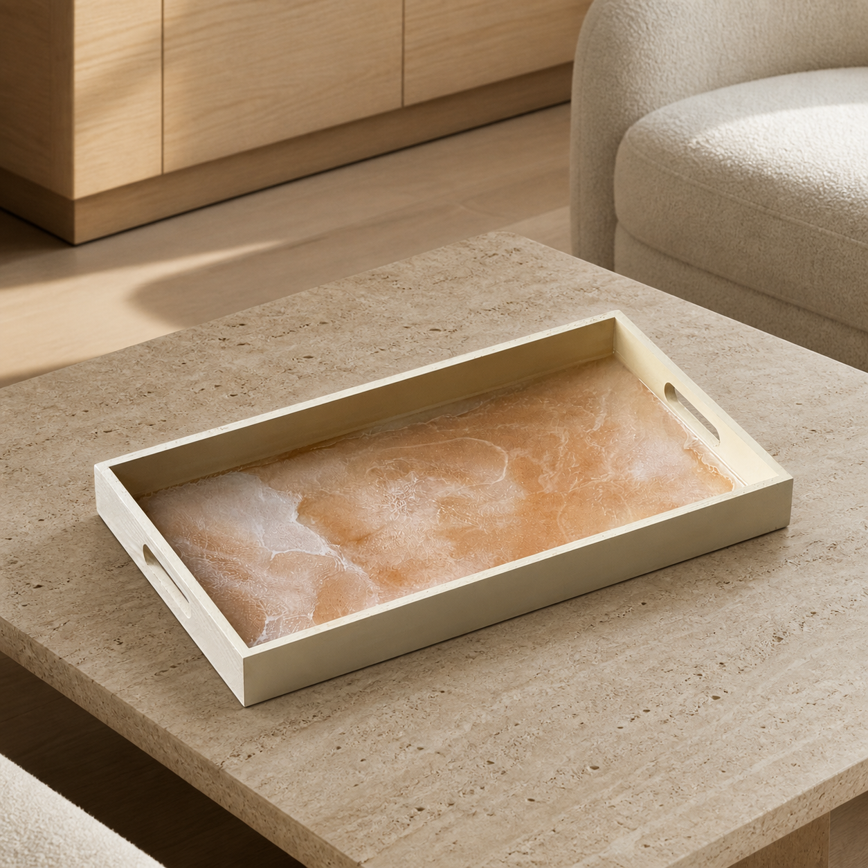 Cream wooden tray handmade epoxy resin geode design, 3 sizes