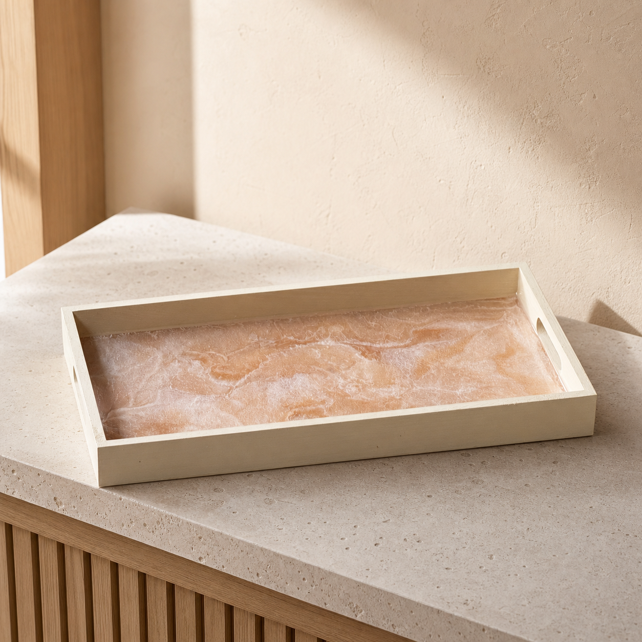 Cream wooden tray handmade epoxy resin geode design, 3 sizes