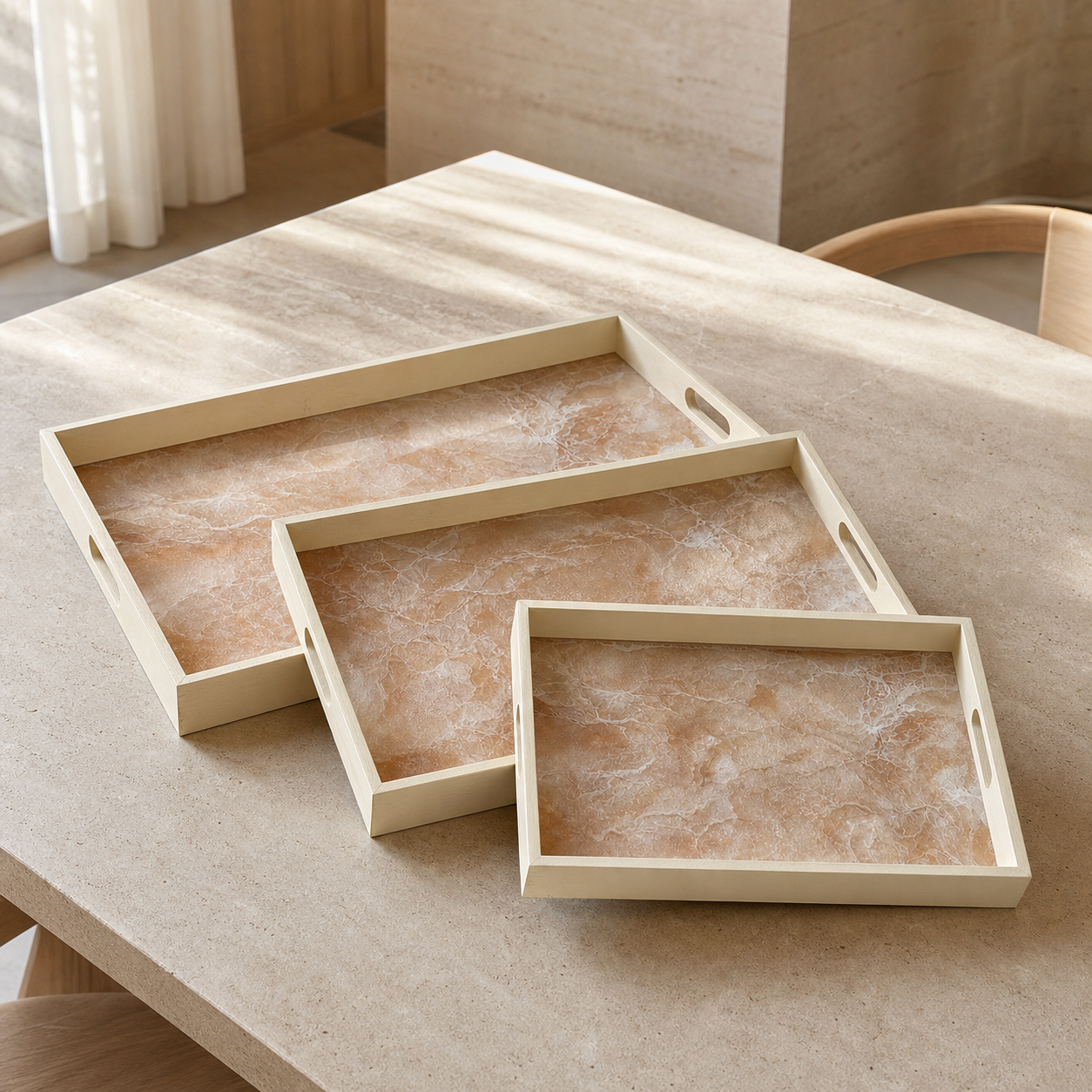Cream wooden tray handmade epoxy resin geode design, 3 sizes