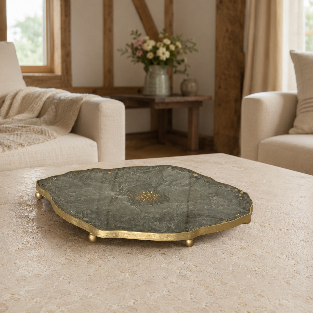 Green XL 20x13" Geode design Epoxy Resin Serving Tray, with Glass Rocks, Custom Color Decorative Tray, Optional Legs, 20 x 13 Inch (Copy)
