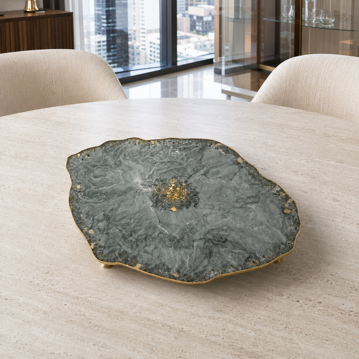 Green XL 20x13" Geode design Epoxy Resin Serving Tray, with Glass Rocks, Custom Color Decorative Tray, Optional Legs, 20 x 13 Inch (Copy)