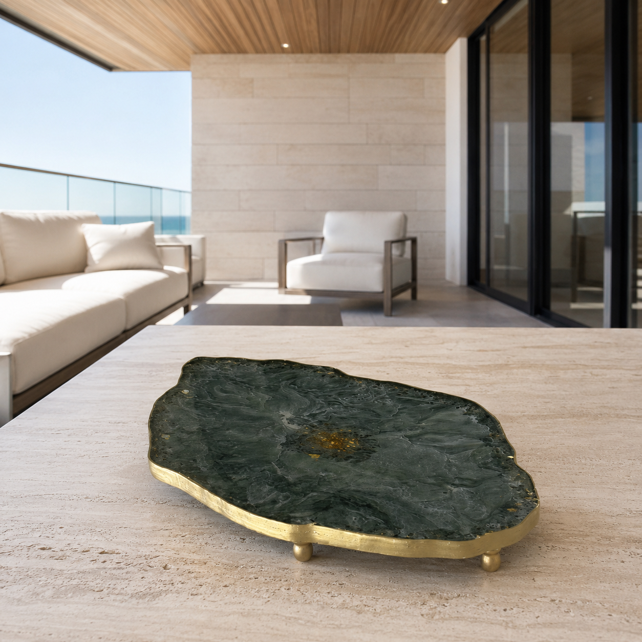 Green XL 20x13" Geode design Epoxy Resin Serving Tray, with Glass Rocks, Custom Color Decorative Tray, Optional Legs, 20 x 13 Inch (Copy)