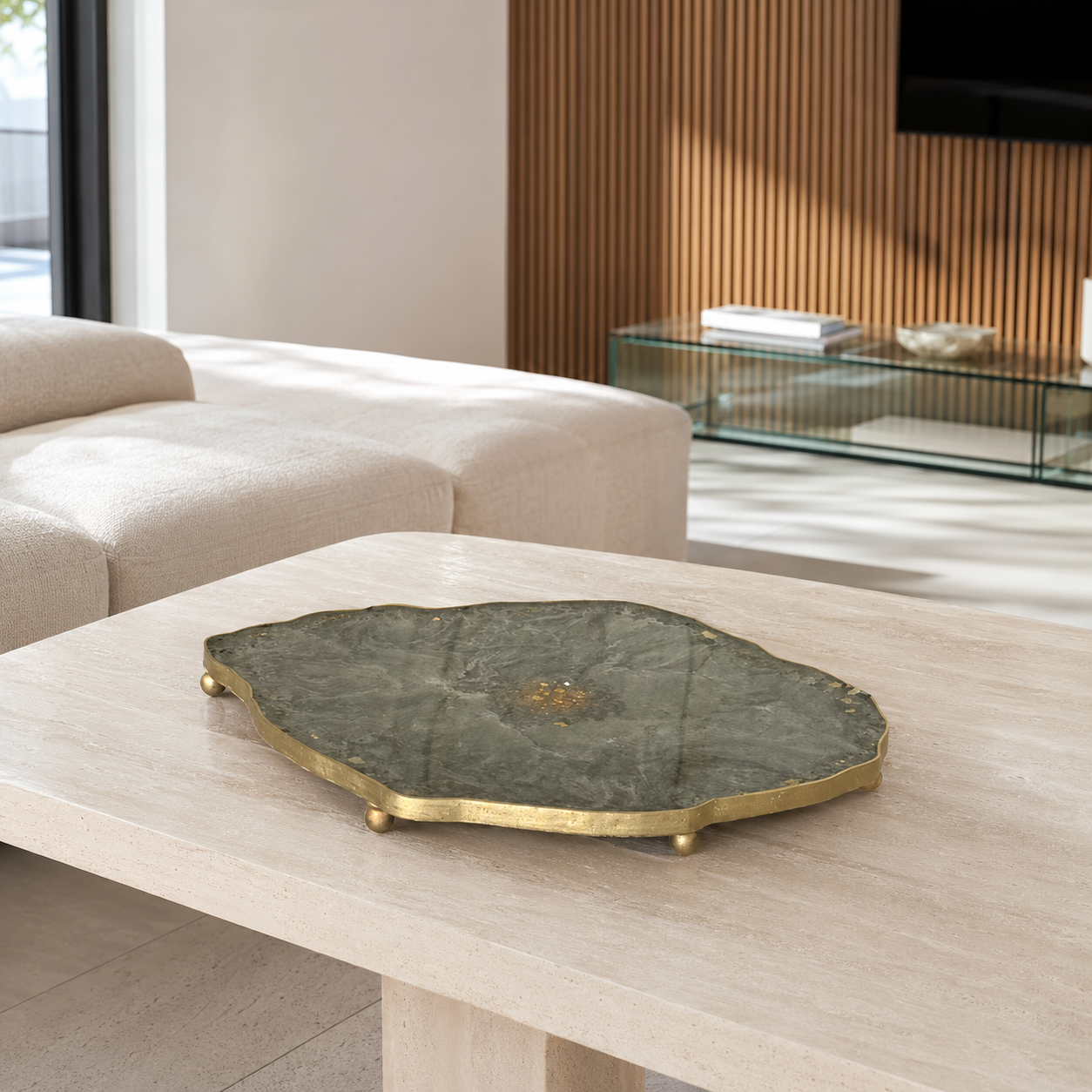 Green XL 20x13" Geode design Epoxy Resin Serving Tray, with Glass Rocks, Custom Color Decorative Tray, Optional Legs, 20 x 13 Inch (Copy)