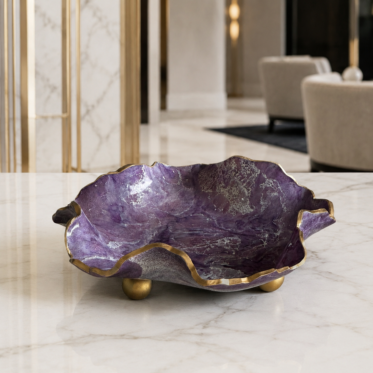 8" Purple Geode Design Epoxy Resin Catchall Bowl with Feet