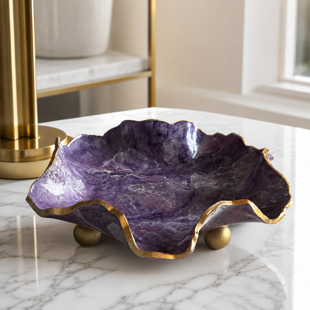 8" Purple Geode Design Epoxy Resin Catchall Bowl with Feet