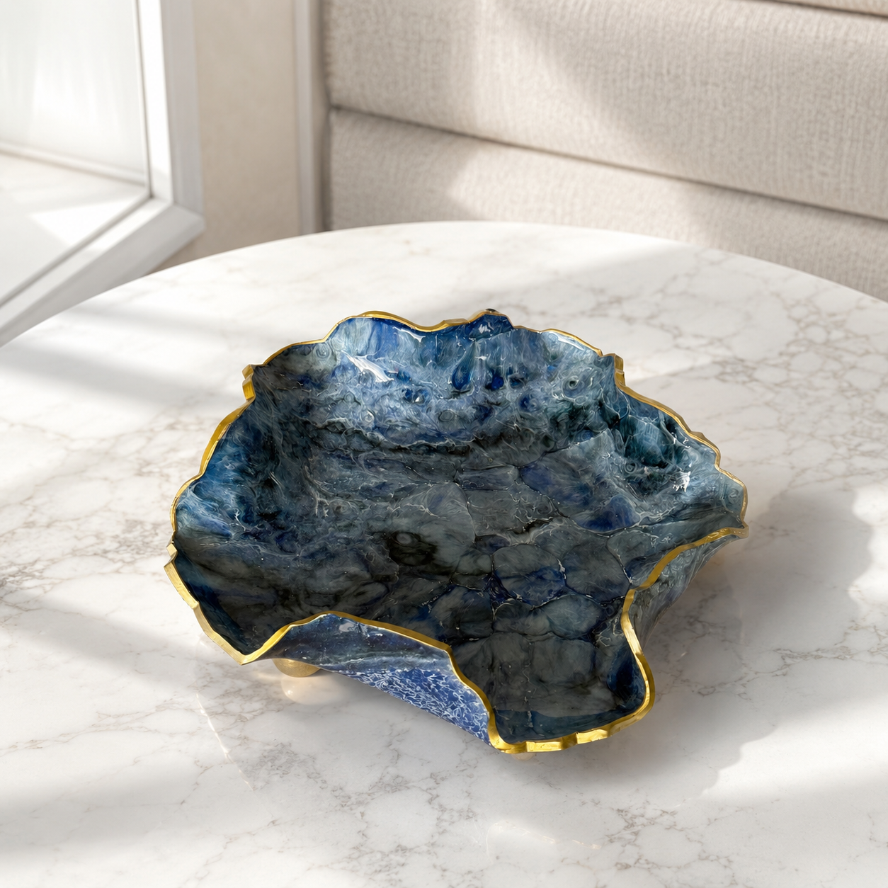 8" Blue Geode Design Epoxy Resin Catchall Bowl with Feet