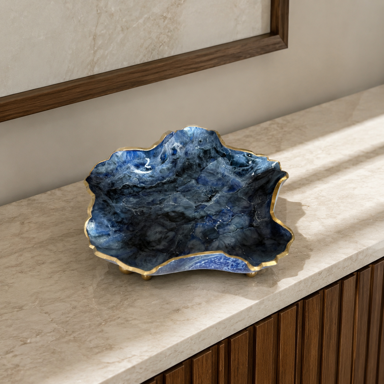8" Blue Geode Design Epoxy Resin Catchall Bowl with Feet