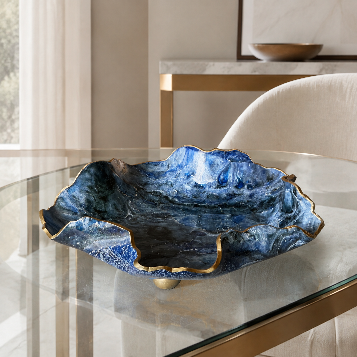 8" Blue Geode Design Epoxy Resin Catchall Bowl with Feet