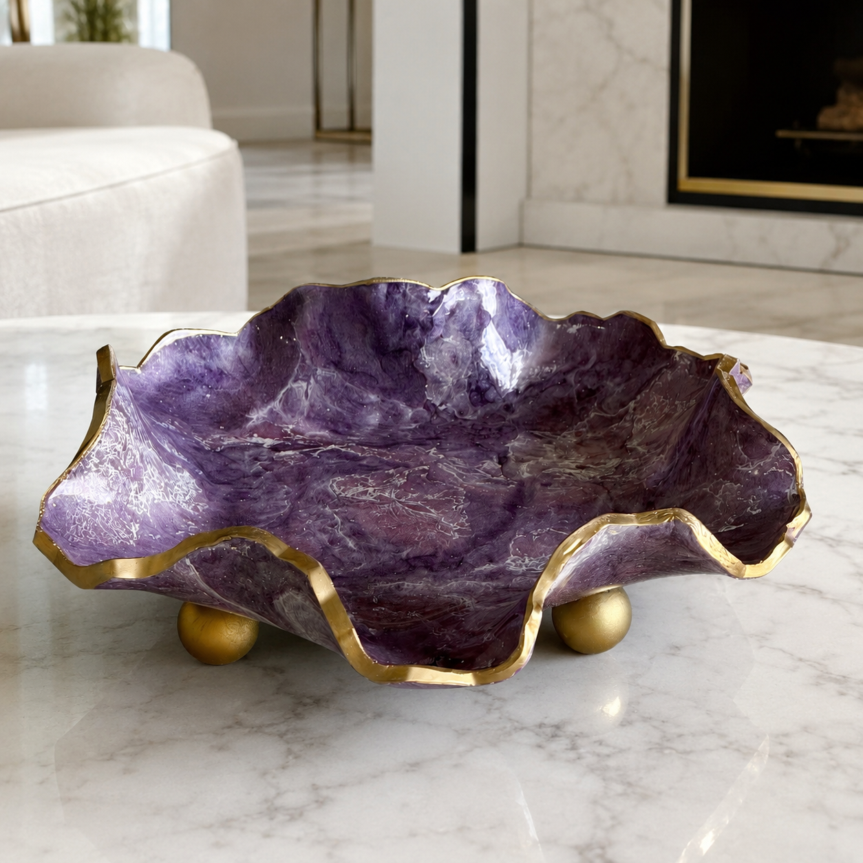 8" Purple Geode Design Epoxy Resin Catchall Bowl with Feet