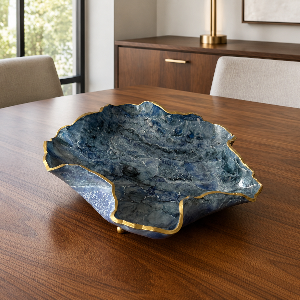 8" Blue Geode Design Epoxy Resin Catchall Bowl with Feet