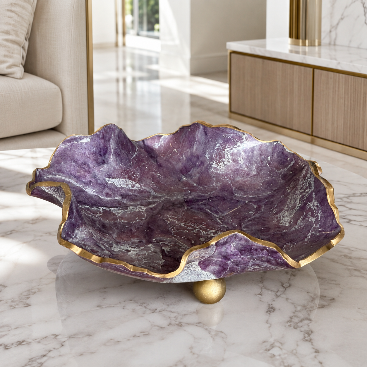 8" Purple Geode Design Epoxy Resin Catchall Bowl with Feet