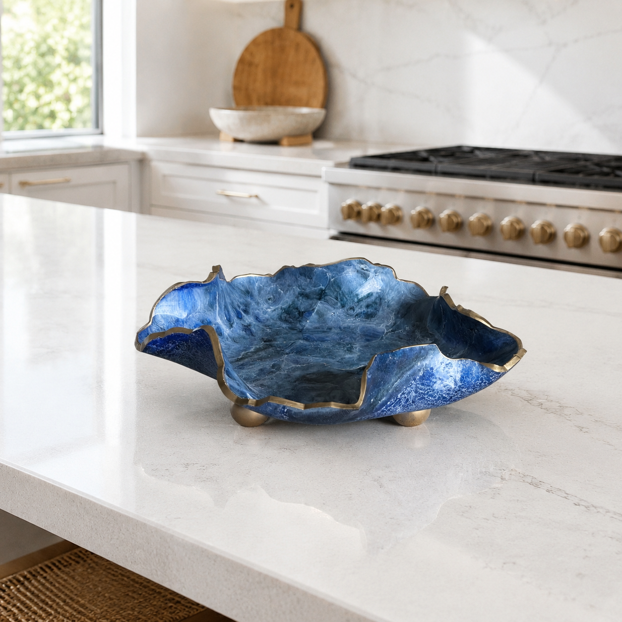 8" Blue Geode Design Epoxy Resin Catchall Bowl with Feet