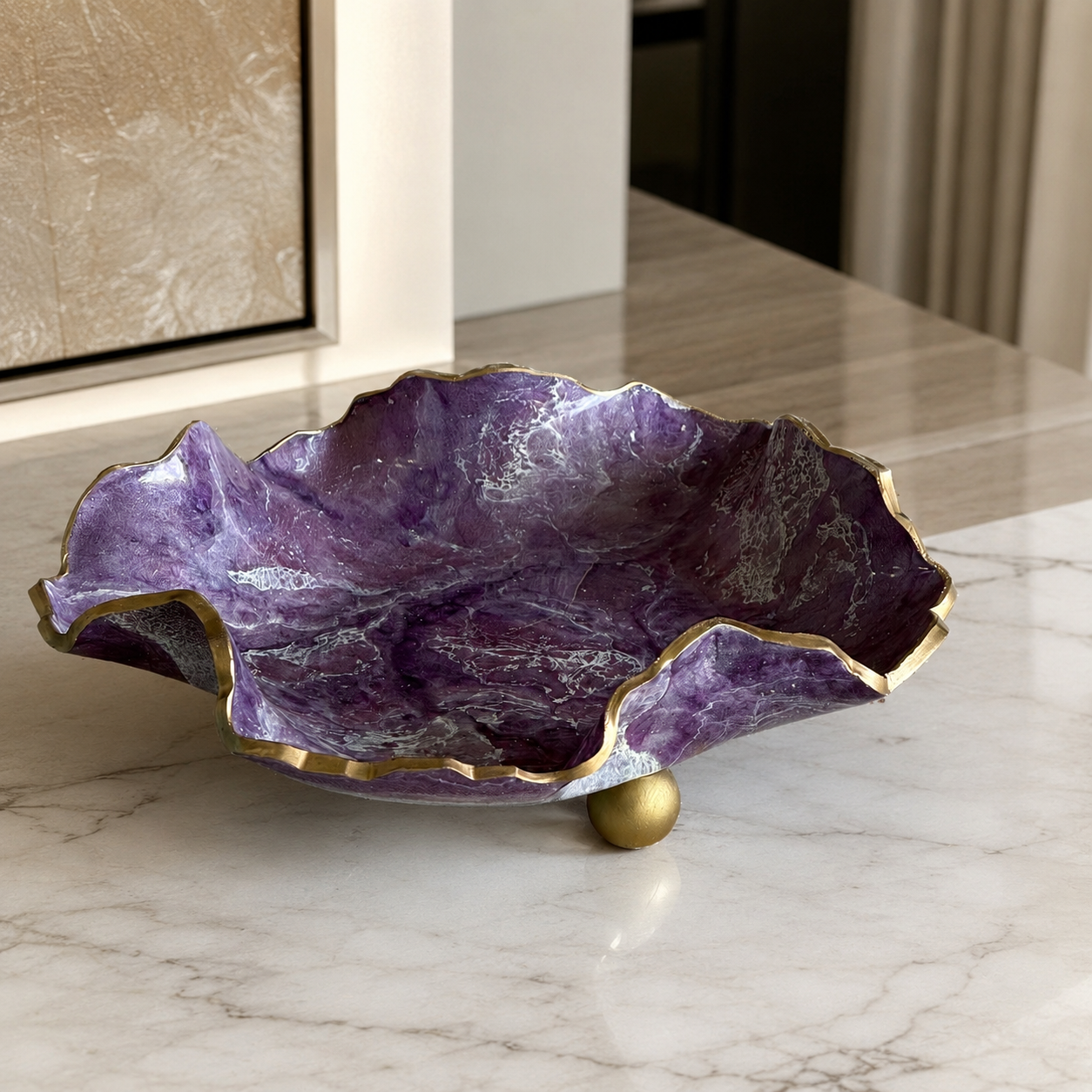 8" Purple Geode Design Epoxy Resin Catchall Bowl with Feet