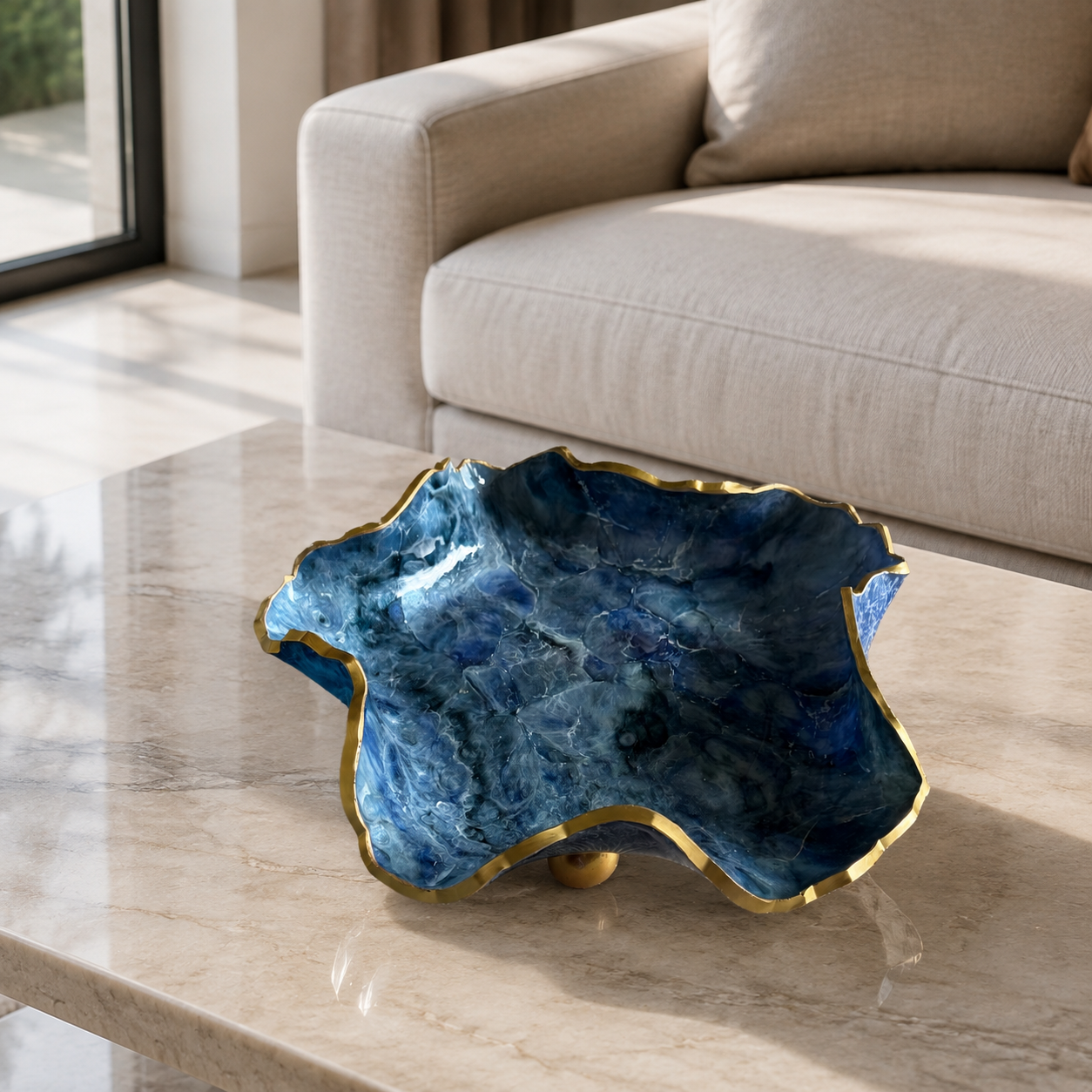 8" Blue Geode Design Epoxy Resin Catchall Bowl with Feet