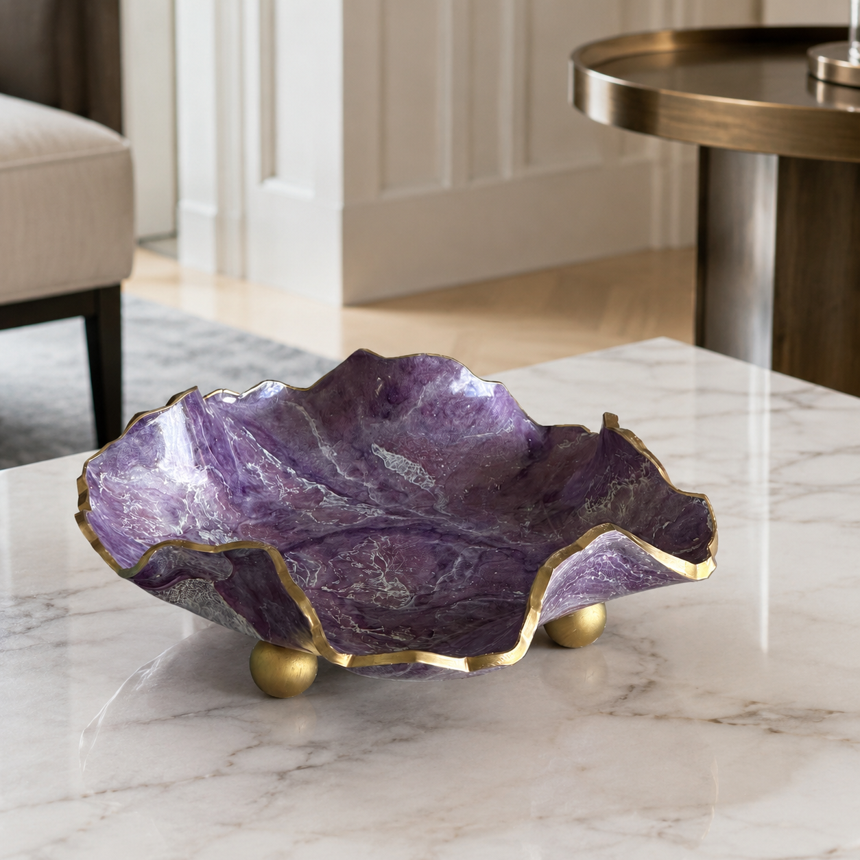 8" Purple Geode Design Epoxy Resin Catchall Bowl with Feet