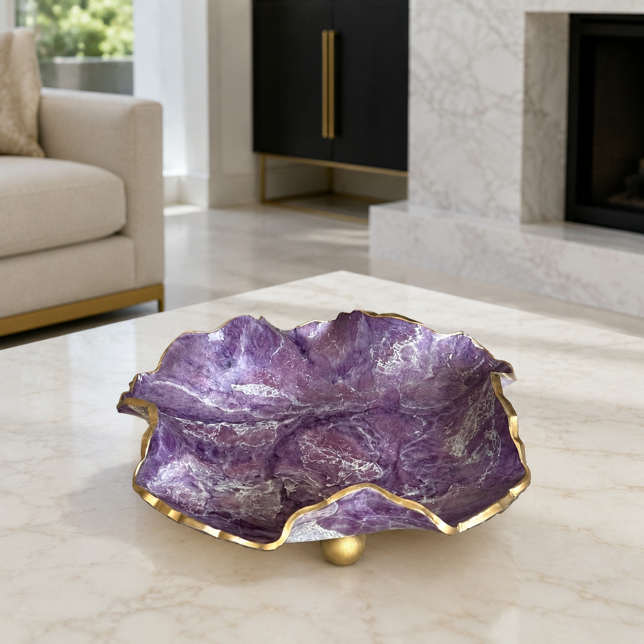 8" Purple Geode Design Epoxy Resin Catchall Bowl with Feet