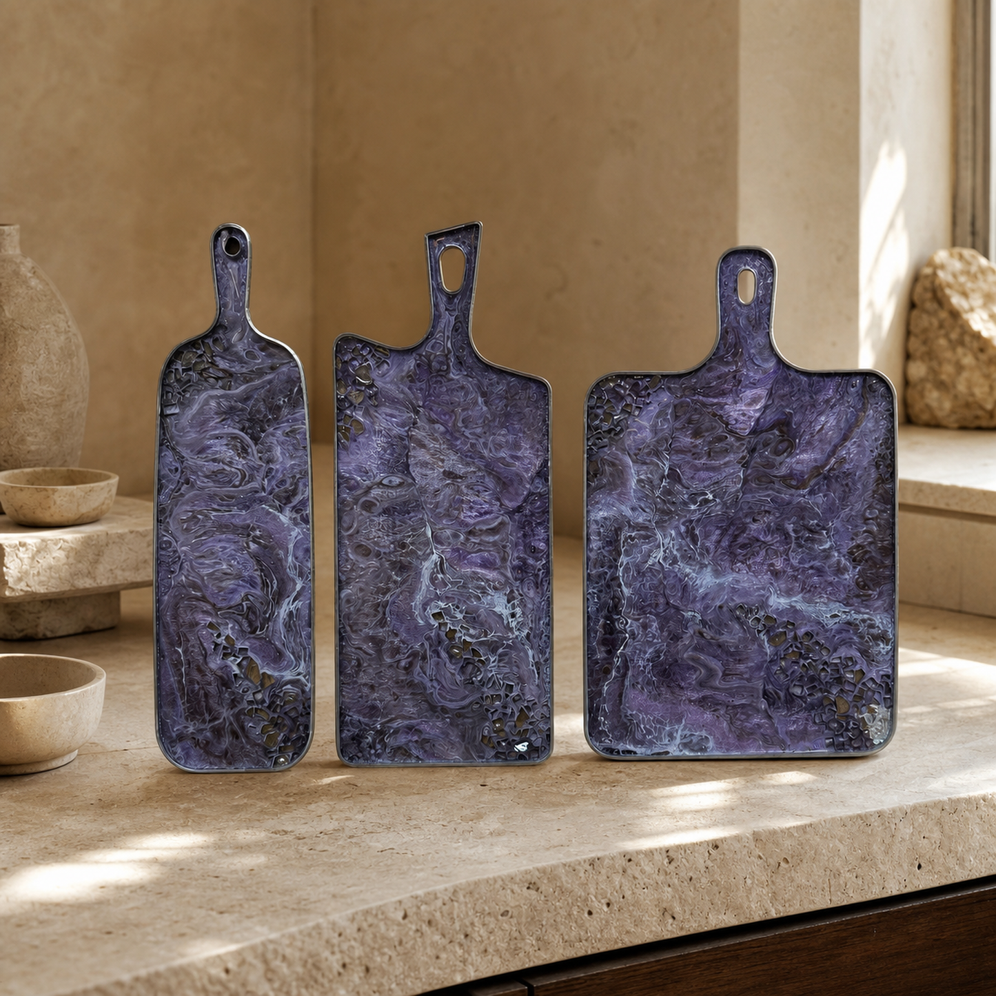 Purple and Brown Cheese board, 3 sizes handmade epoxy resin geode design